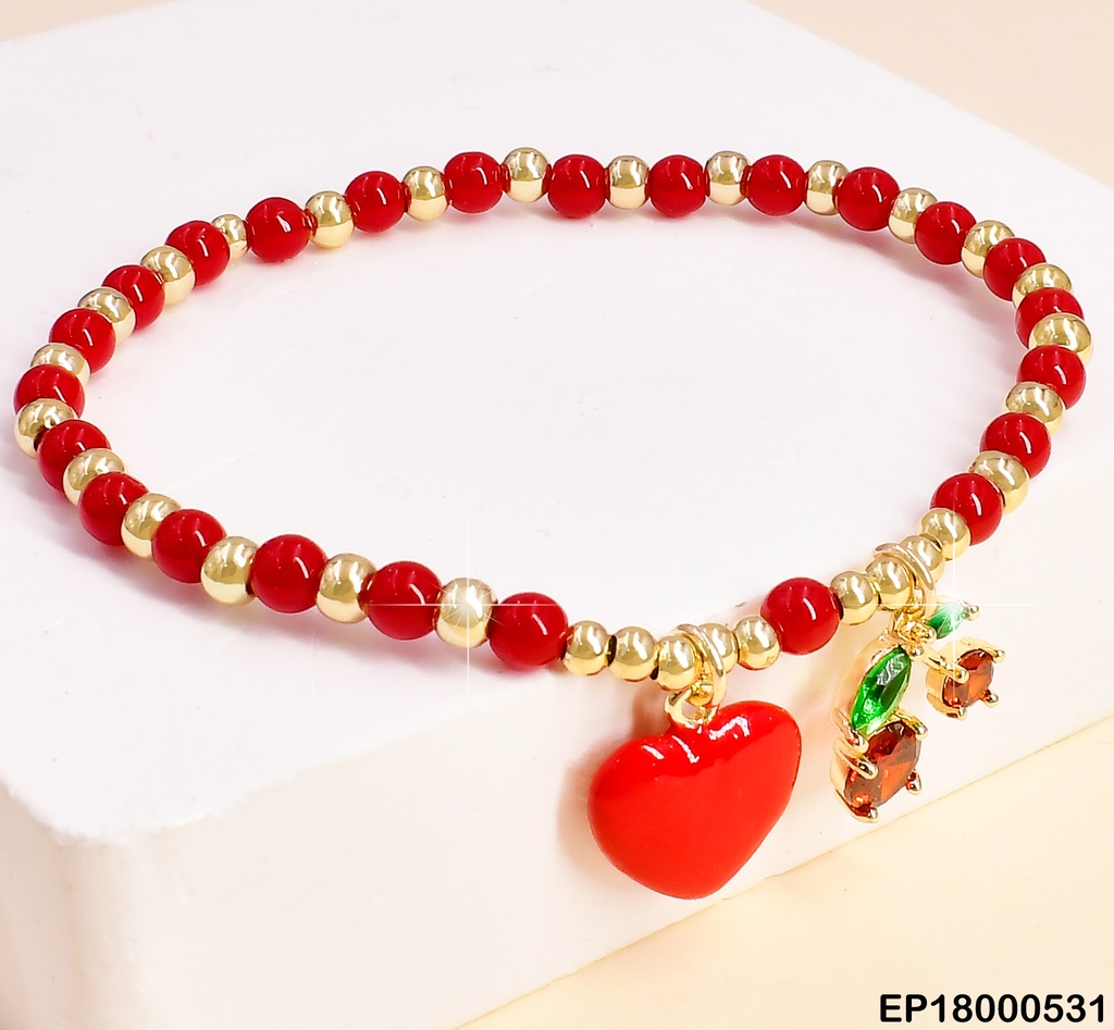 PULSERA ROJO/DORADO DIJES:CORAZON-CEREZAS BE300-9
