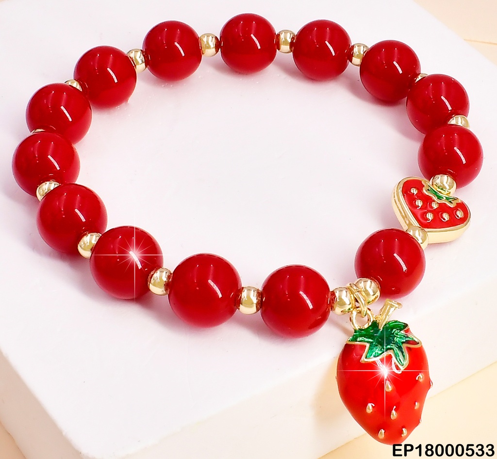 PULSERA PELOTAS ROJAS C/FRESA,DIJE:FRESA GR. BE302-9