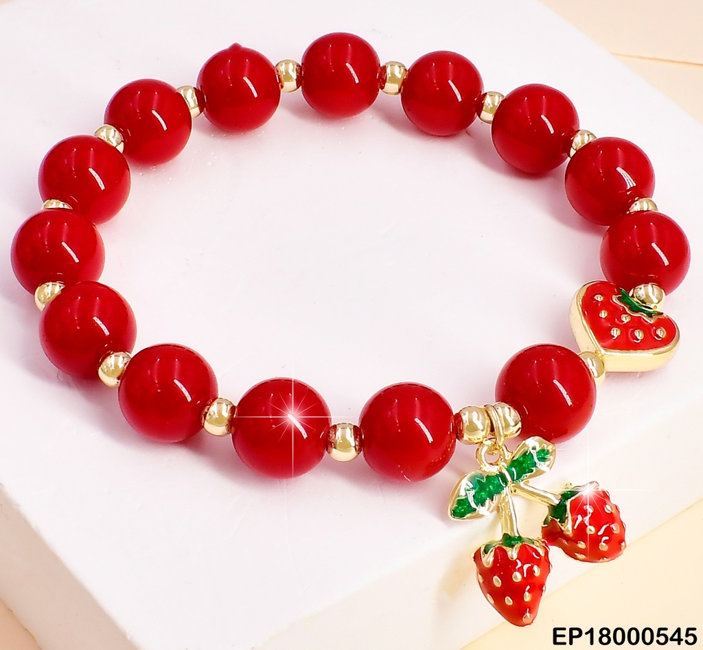 PULSERA PELOTAS ROJAS C/FRESA DIJE: CEREZAS BE314-9