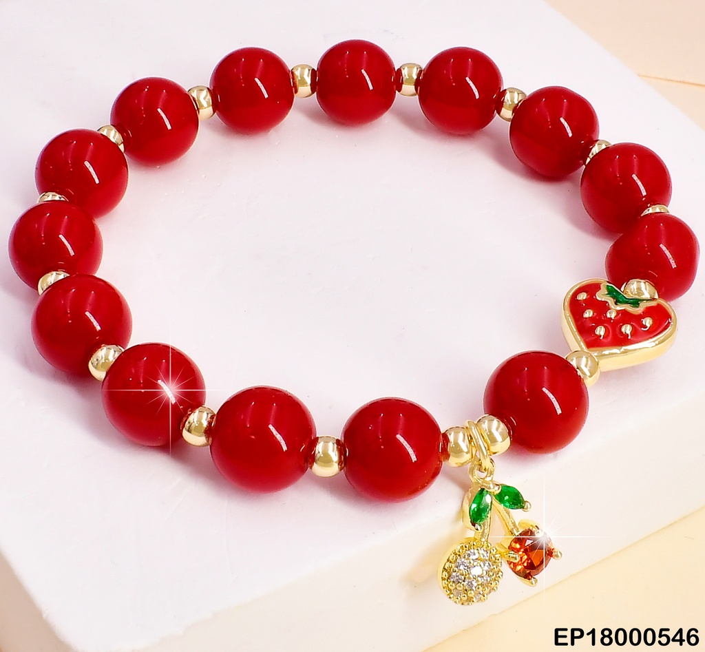 PULSERA PELOTAS ROJAS C/FRESA.DIJE:CEREZAS🔴⚪ BE315-9
