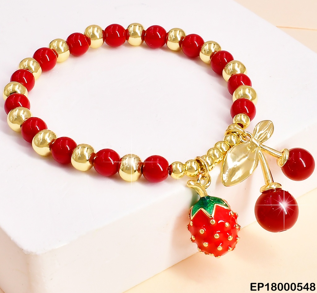 PULSERA PELOTAS ROJAS DIJES GR.FRESA/CEREZAS BE318-294