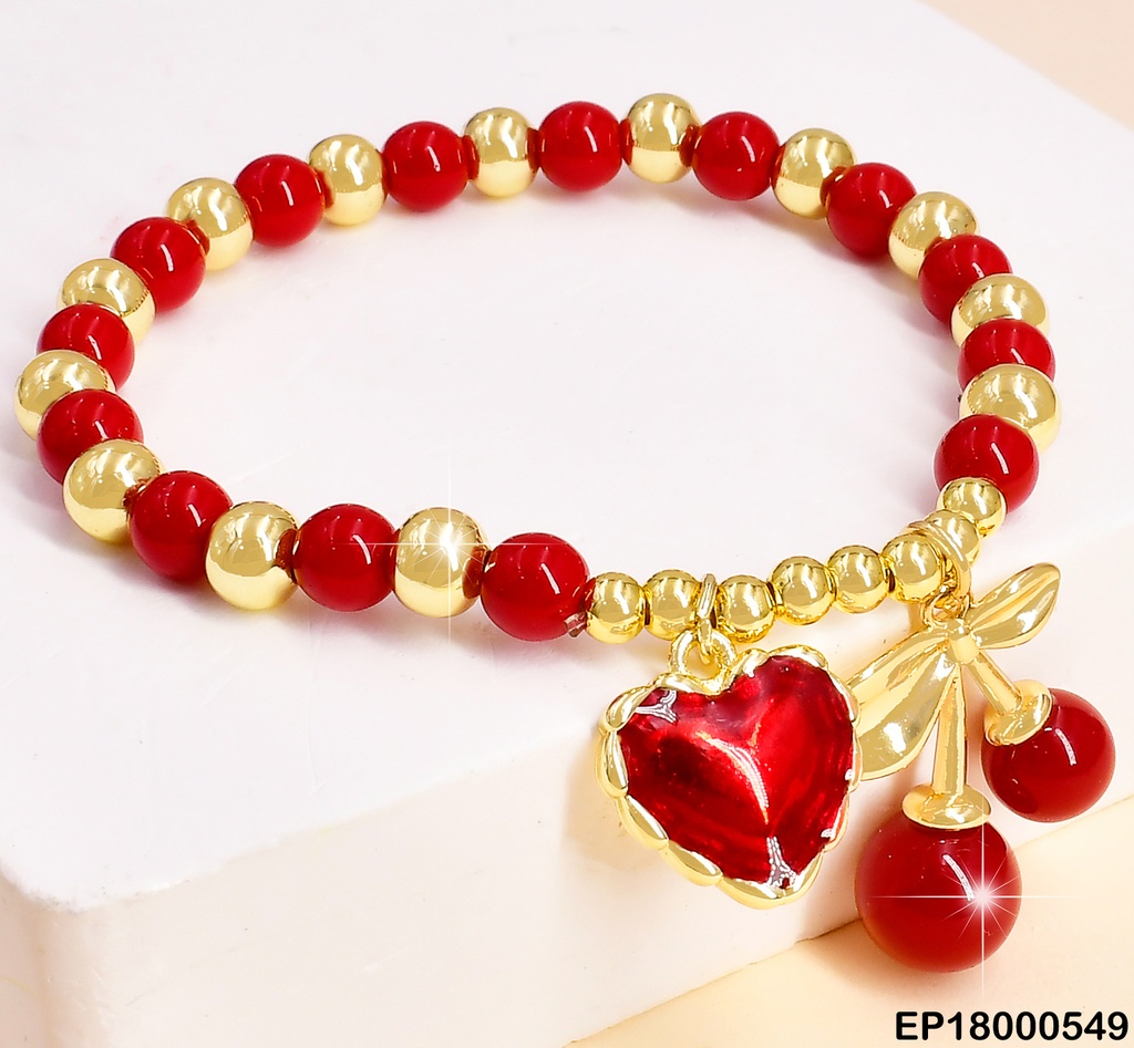 PULSERA PELOTAS ROJAS DIJES:CORAZON/CEREZAS BE319-294