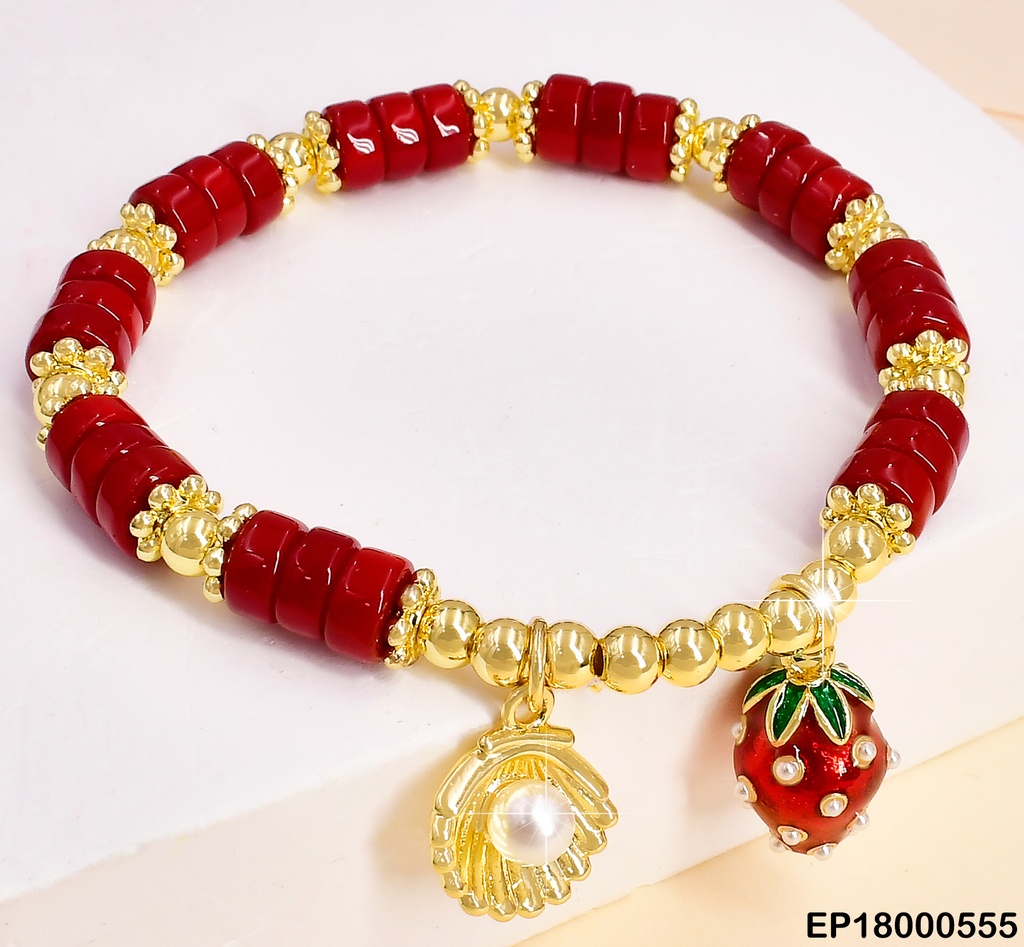 PULSERA RUEDITAS ROJAS/DOR.DIJES:OSTRA/FRESA BE326-294