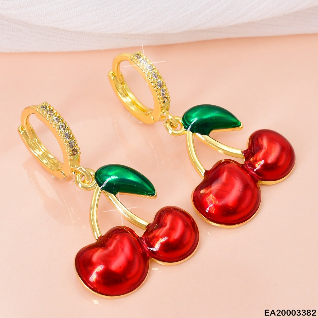 ARETES HUGGIES C/ZIRC. CEREZAS C/HOJITAS EE3862-9