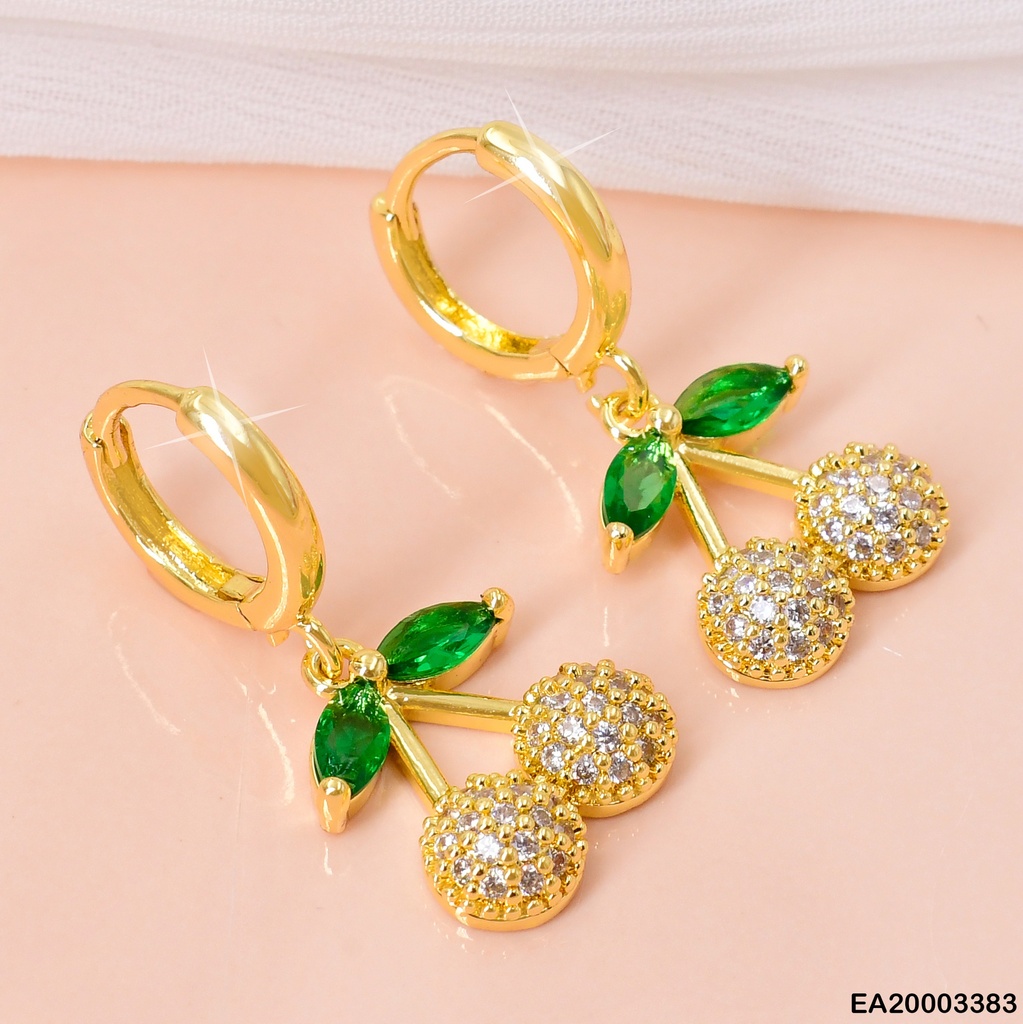 ARETES HUGGIES CEREZAS ZIRCONIAS C/HOJITAS VERDES EE3863-9