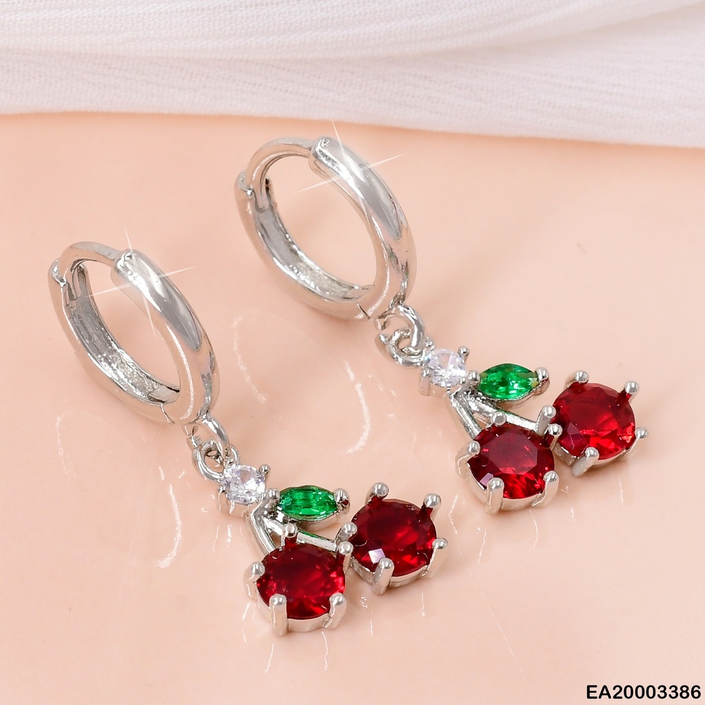 ARETES PLAT.HUGGIES CEREZAS ZIRCONIAS ROJAS EE3866-9