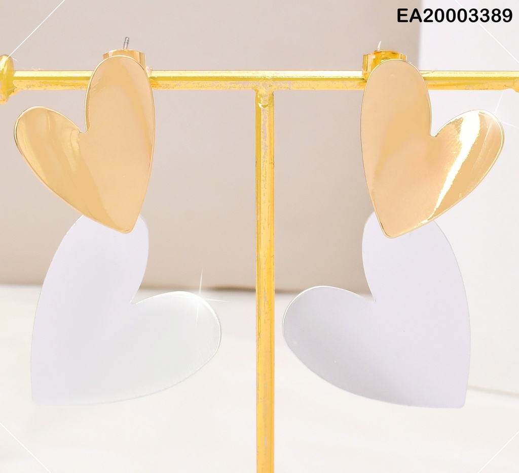 ARETES DOBLE CORAZON COLGANTE DOR/ BLANCO EE1986-301