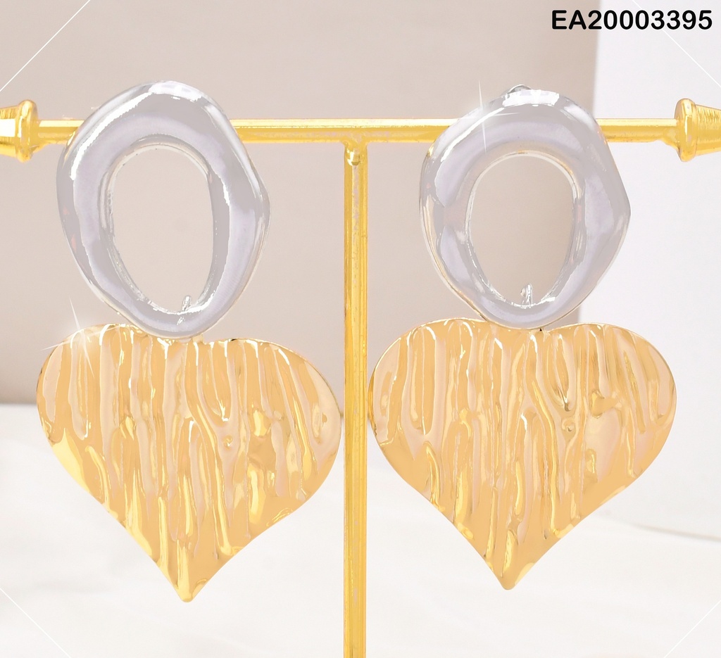 ARETES CROQUI OVALO PLAT/ CORAZON DOR CORRUGADO EE2040-301