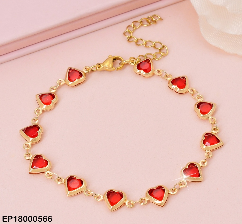 PULSERA DOR CORAZONES ROJOS BE285-5