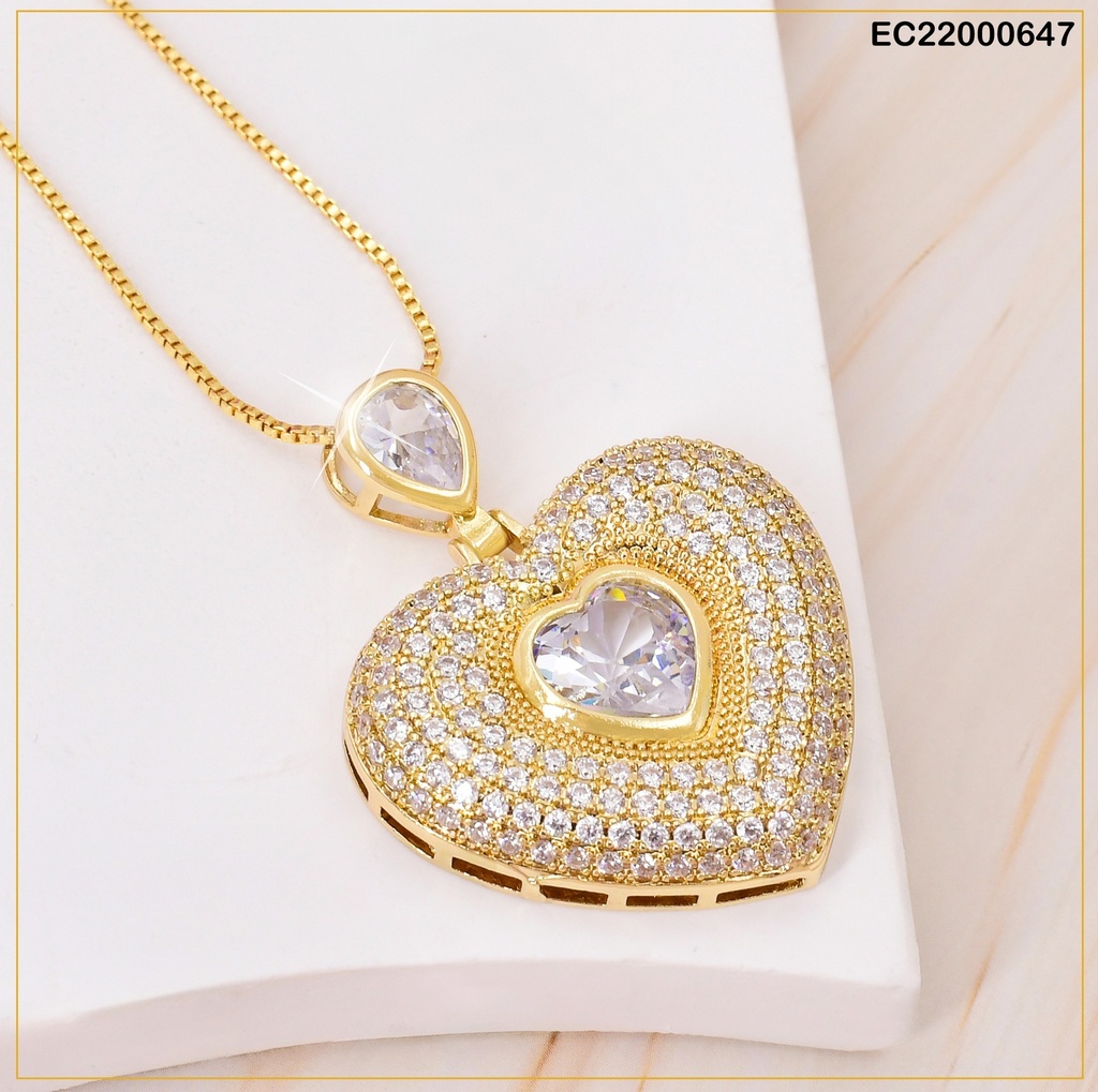 CADENA FINA DIJE:CORAZON ZIRCONIAS-🤍 CE128-6