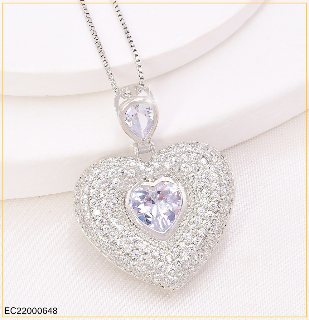 CADENA PLAT. FINA DIJE:CORAZON ZIRCONIAS-🤍 CE129-6