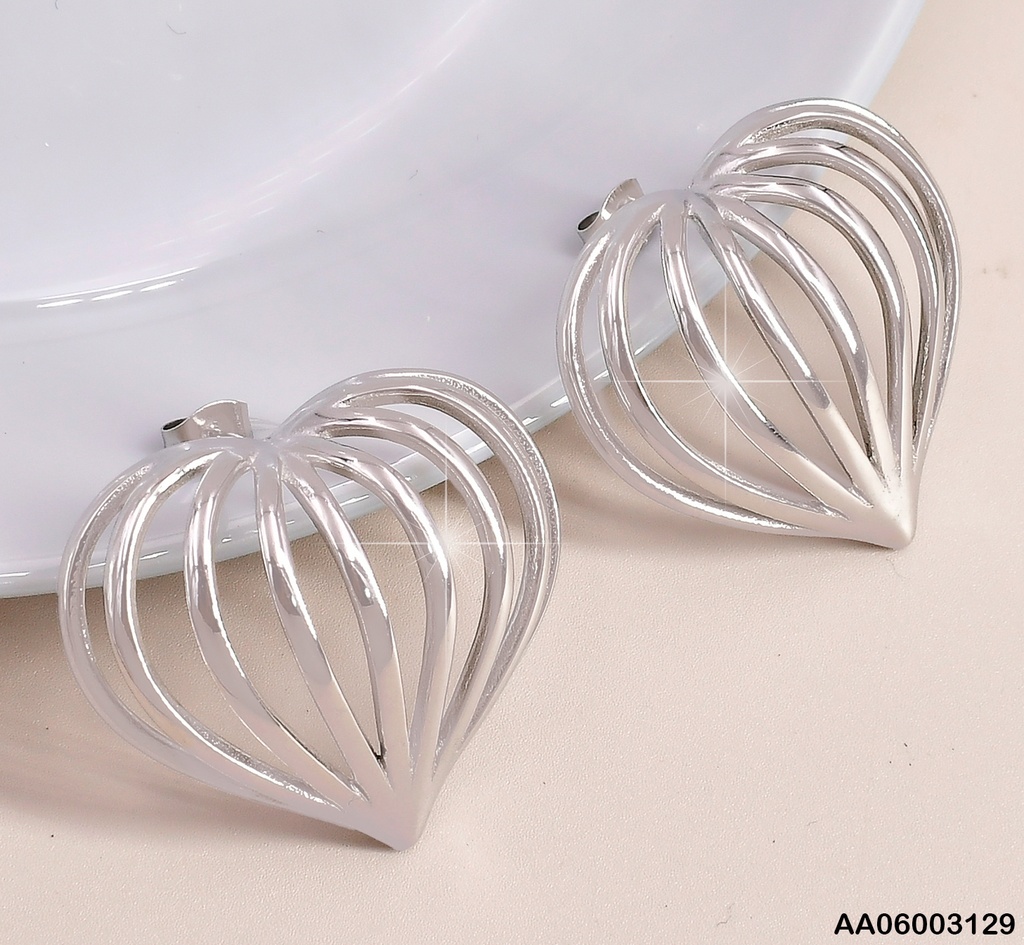 ARETES PLAT CORAZON LINEAS EN FORMA DE ABANICO EA943-45
