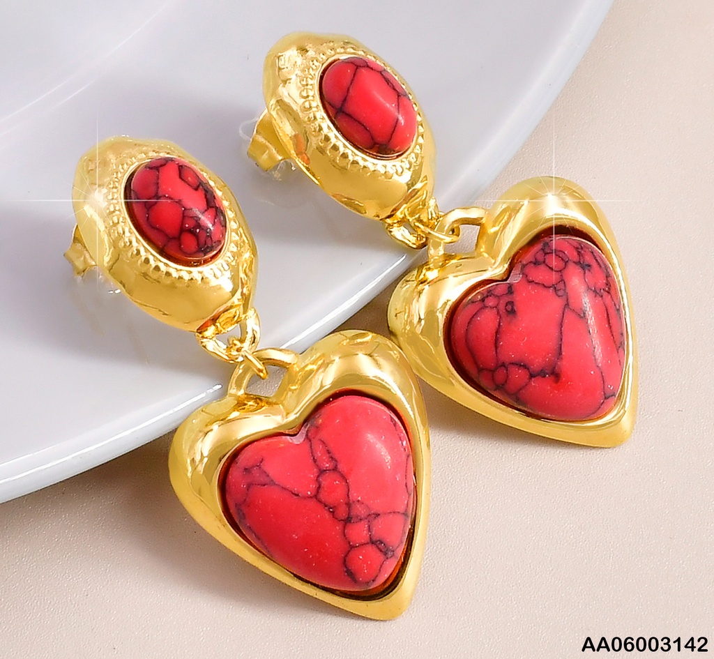 ARETES OVALO/CORAZON/PIEDRA ROJA CON NEGRA EA974-45