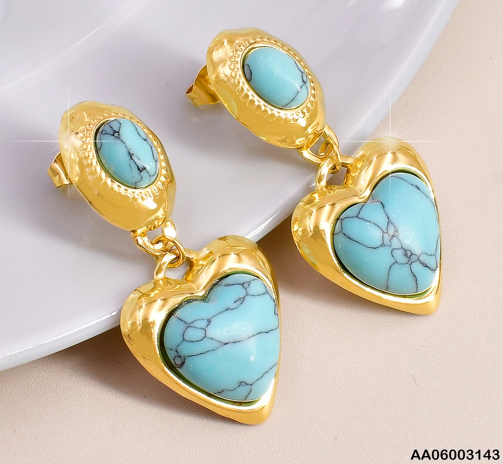 ARETES OVALO/CORAZON/PIEDRA CELESTE CON NEGRO EA975-45