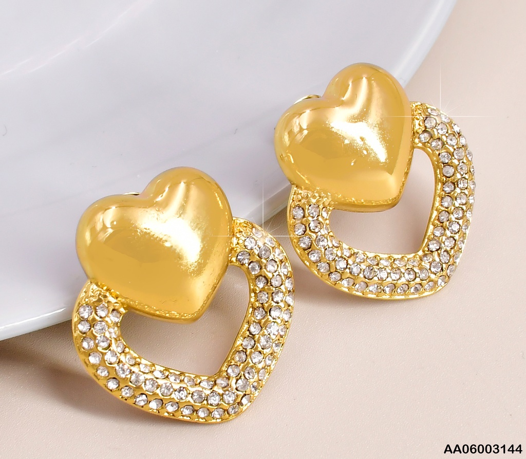 ARETES DOR CORAZON INFLADO LISO/ CROQUI CORAZON ZIRC. EA1077-1