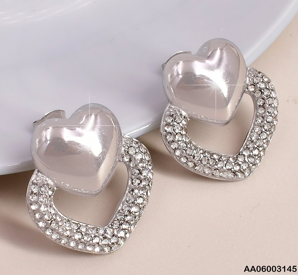 ARETES PLAT CORAZON INFLADO LISO/ CROQUI CORAZON ZIRC. EA1078-1