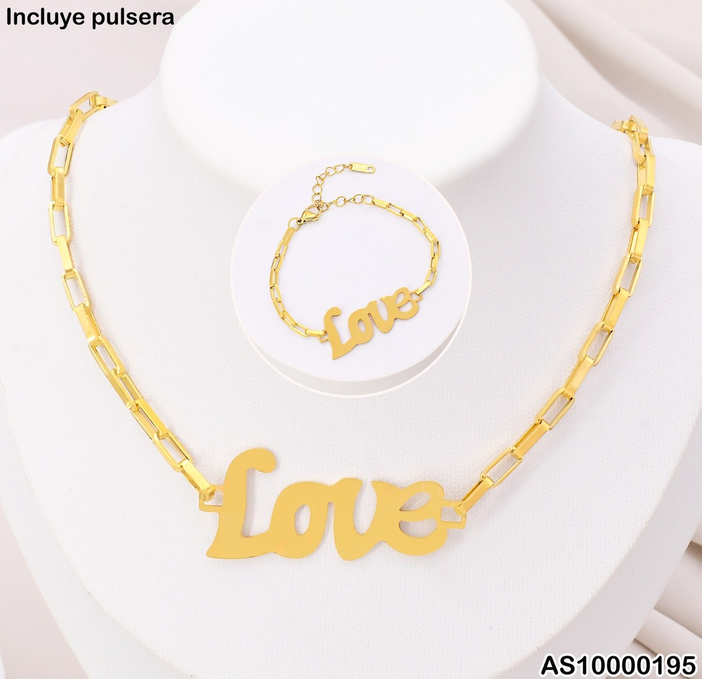 SET CADENA/PULSERA DOR ESLAB. LARGOS "LOVE"SA606-45