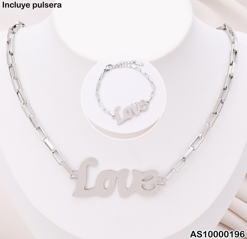 SET CADENA/PULSERA PLAT ESLAB. LARGOS "LOVE"SA607-45
