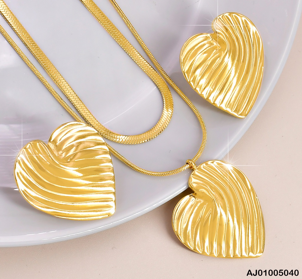 JUEGO DOR CORAZON LINEAS DIAGONALES DOBLE CADENA SA521-45