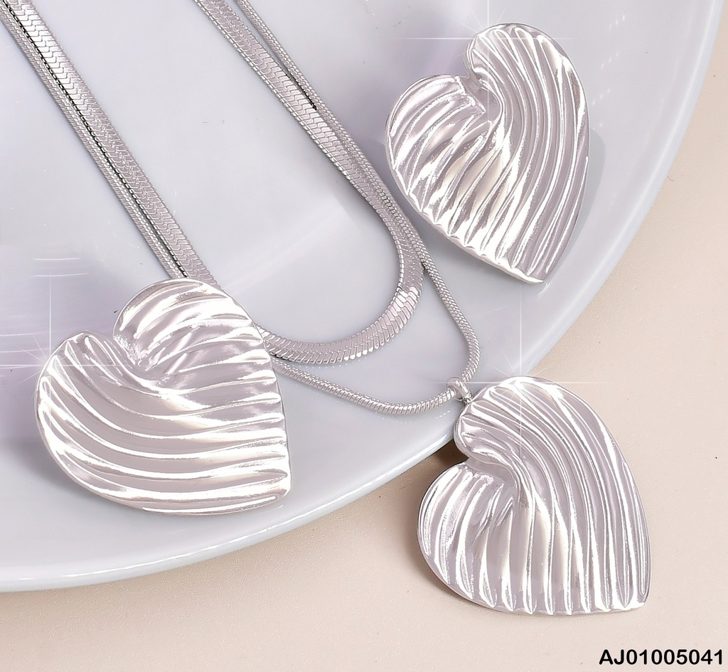 JUEGO DOR CORAZON LINEAS DIAGONALES DOBLE CADENA SA522-45