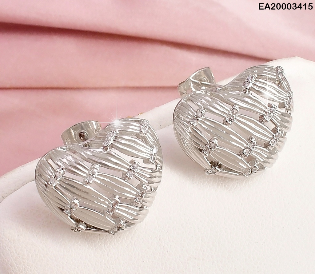 ARETES PLAT. CORAZON C/LINEAS DIAGIONALES C/ZIRCONIAS EE1943-268