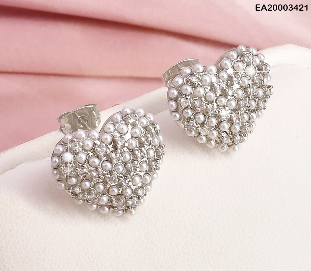 ARETES CORAZON PLATEADO C/PERLITAS-ZIRCONIAS EE1966-268