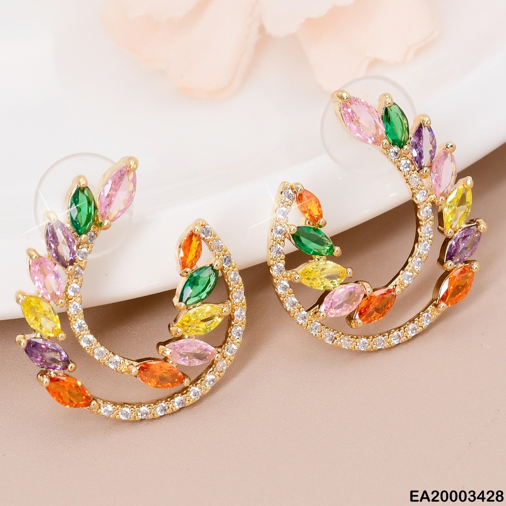 ARETES "U" ZIRCONIAS C/HOJITAS COL. EE1093-6