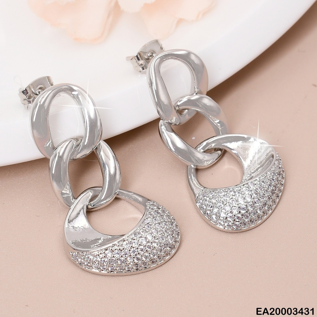 ARETES PLAT. 3 ESLABONES CADENA LISAS/ZIRC. EE1958-268