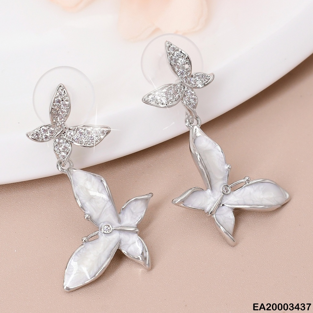 ARETES PLAT. 2 MARIPOSAS ZIRCONIAS/NACAR EE1068-6