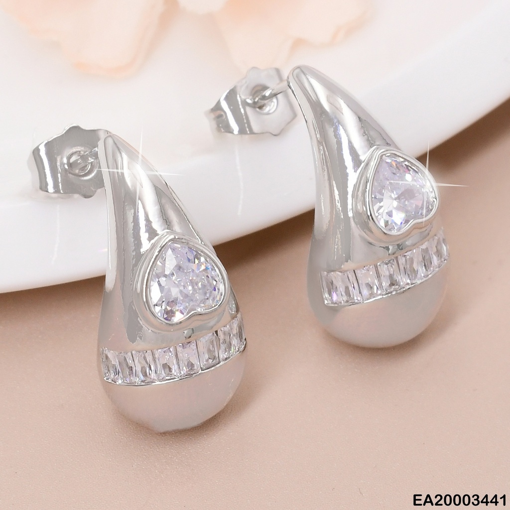 ARETES GOTA PLAT.ZIRC.🤍LINEA DIAGONAL ZIRC.EE1042-3
