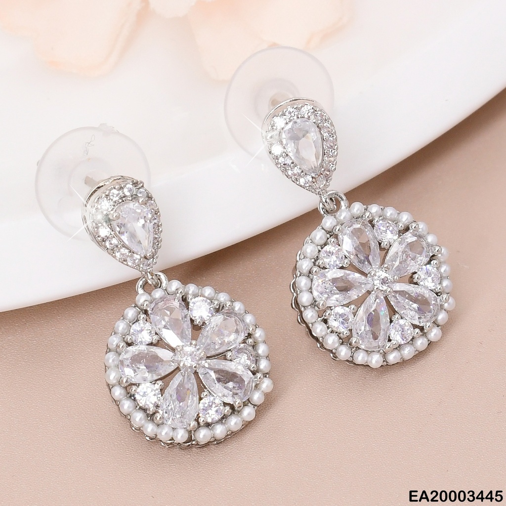 ARETES PLAT.GOTA C/RD ZIRCONIAS-PERLITAS EE1074-6