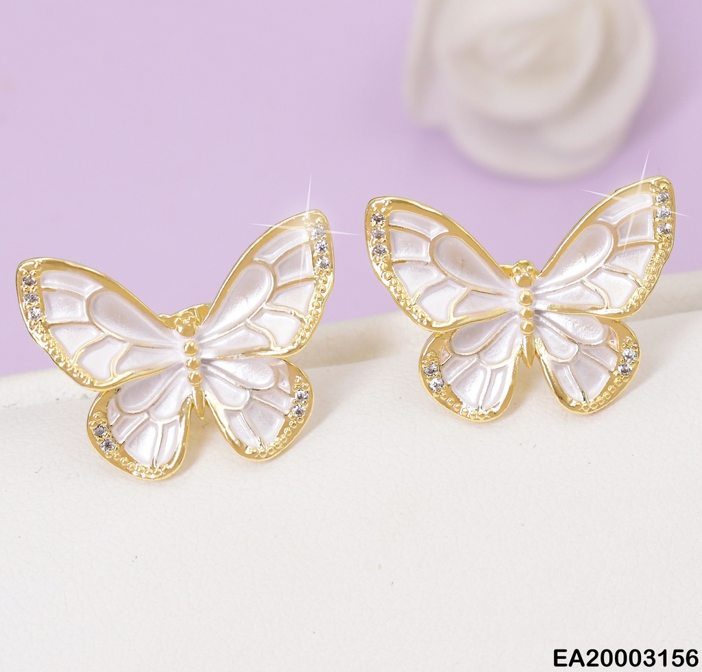 ARETES MARIPOSAS BLANCAS DETALLES DOR. ALAS EE1021-3