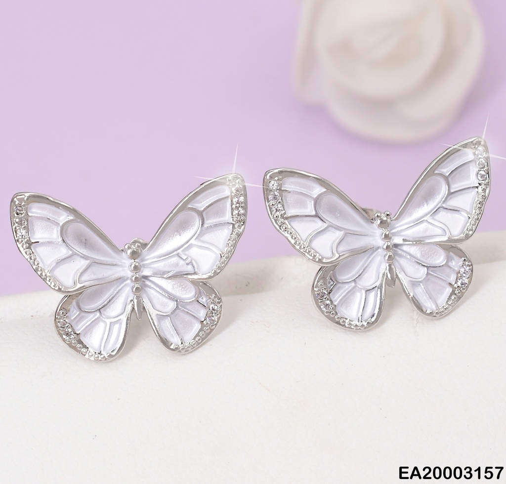 ARETES MARIPOSAS BLANCAS DETALLES PLAT. ALAS EE1022-3