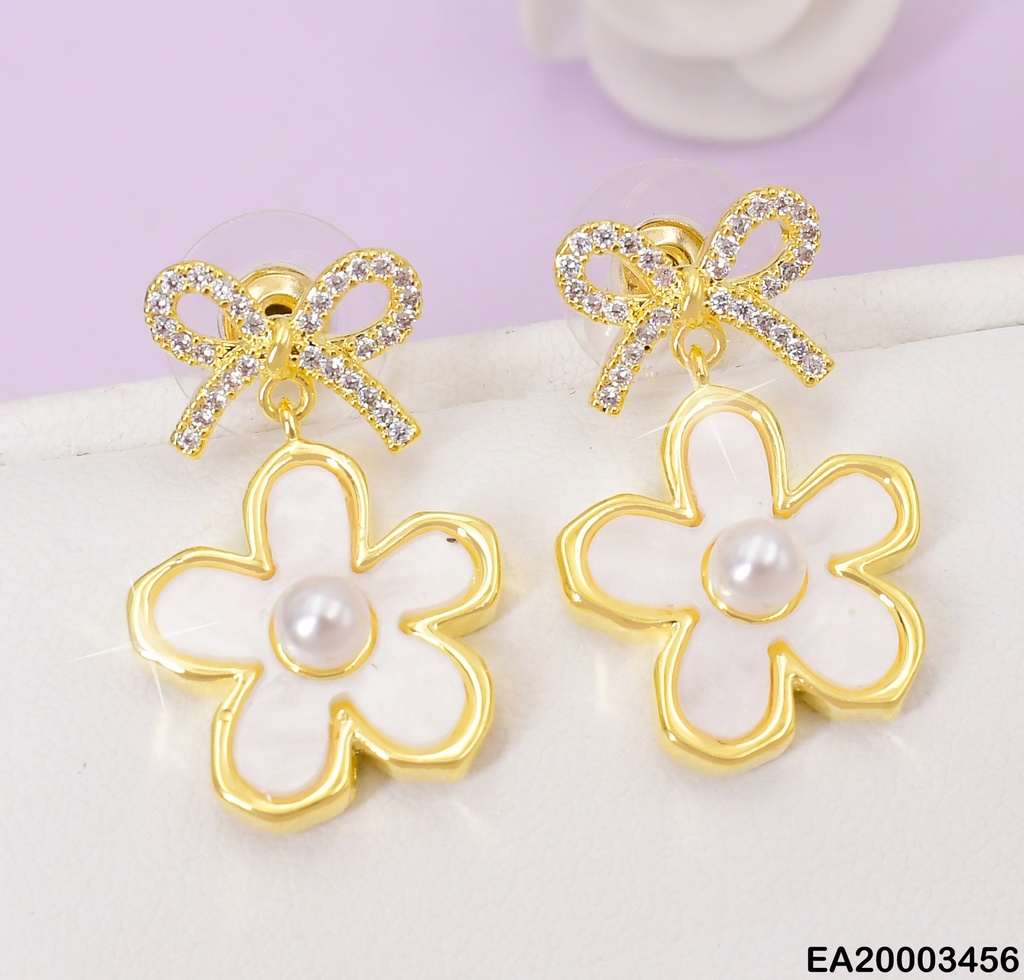ARETES LAZO ZIRC.C/FLOR BLANCA COLGANTE EE1283-132