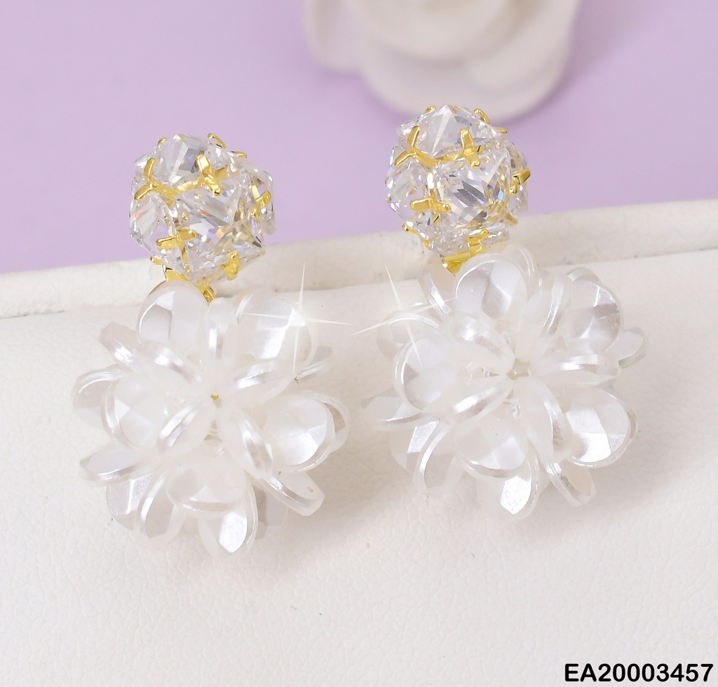 ARETES BOLA FUEGO C/FLOR BLANCA COLGANTE EE1310-132