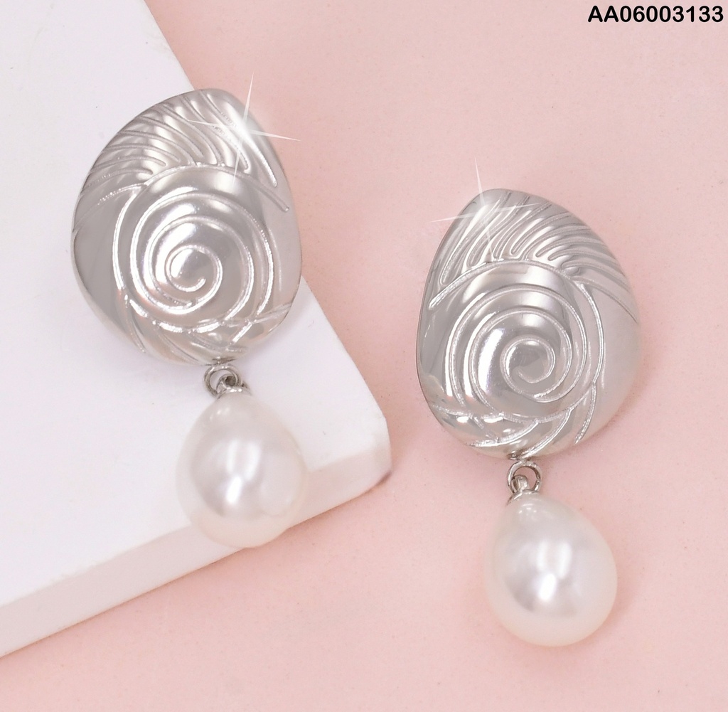ARETES PLAT OV RAYAS Y ESPIRAL GRAB/PERLA COLGANTE EA947-45