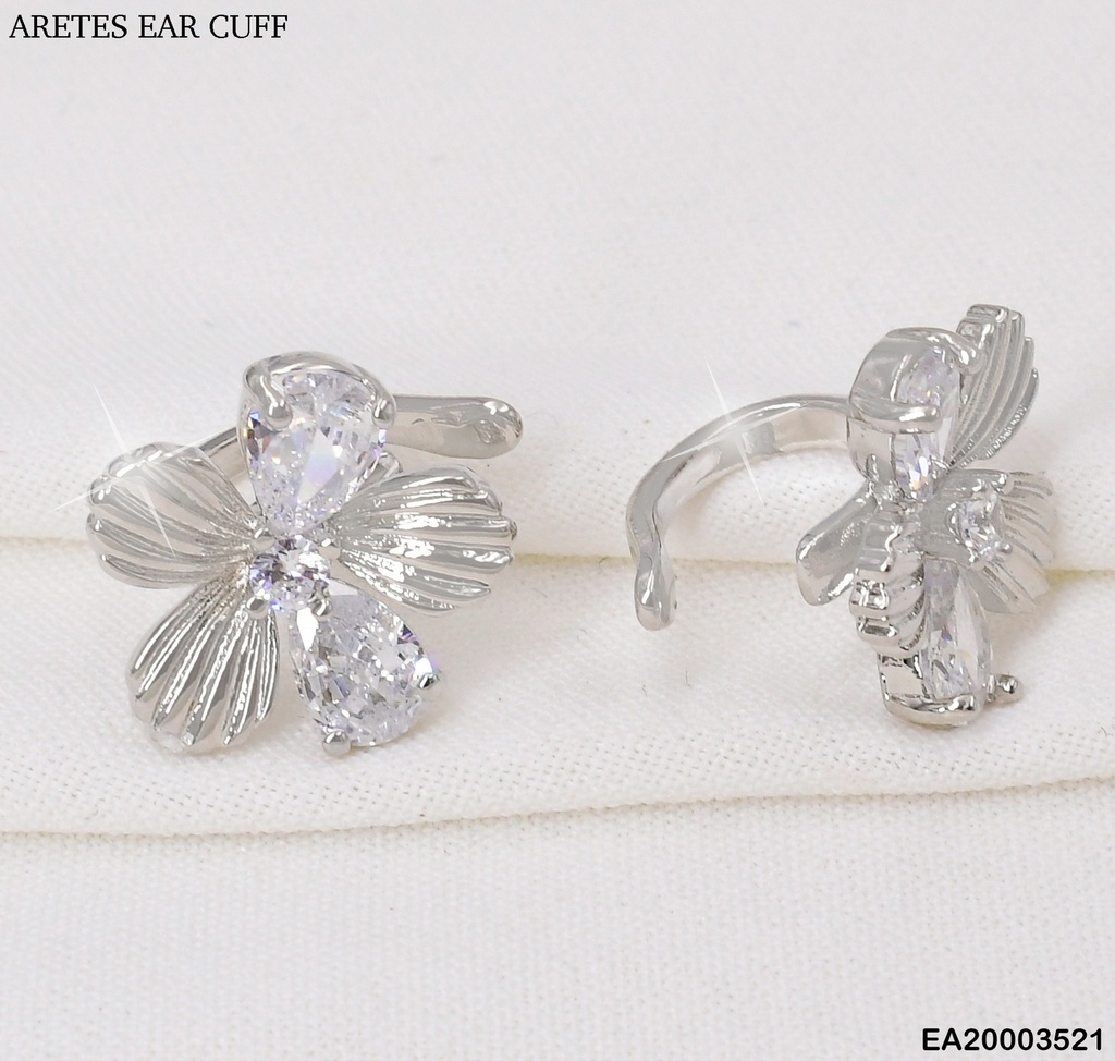 EAR CUFF(2) PLAT. FLORES PETALOS RAYADOS-ZIRC.EE942-3