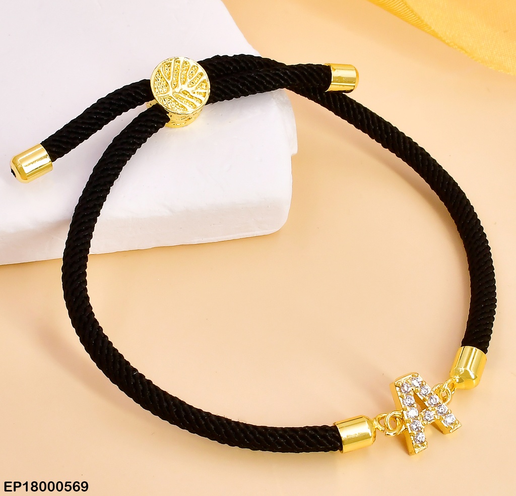 PULSERA NEGRA  DIJE LETRA "A" ZIRC BE242-5