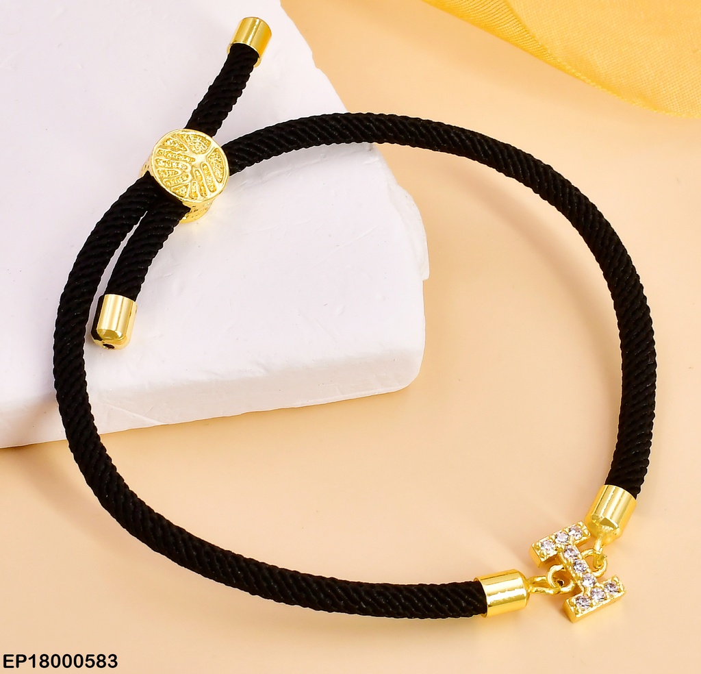 PULSERA NEGRA LETRA "I" ZIRC. BE256-5