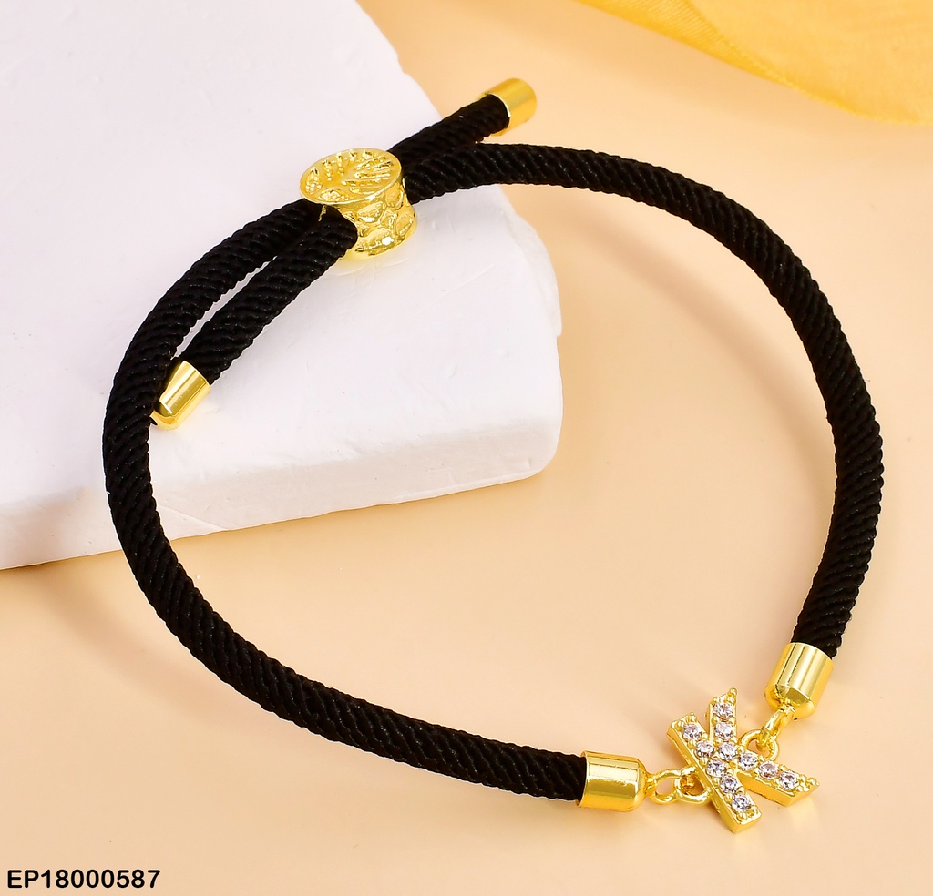 PULSERA NEGRA LETRA "K" ZIRC. BE260-5