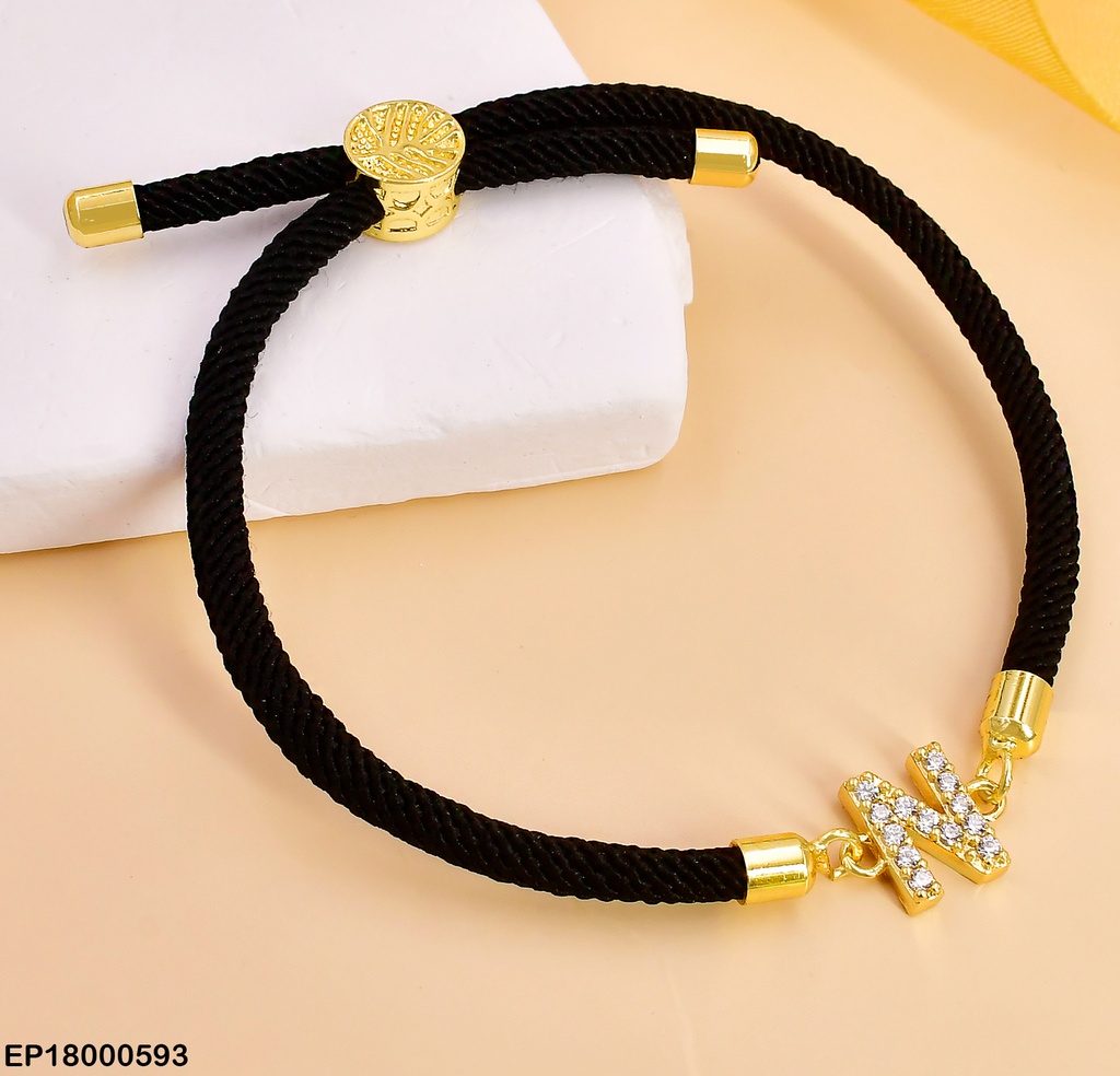 PULSERA NEGRA LETRA "N" ZIRC. BE266-5