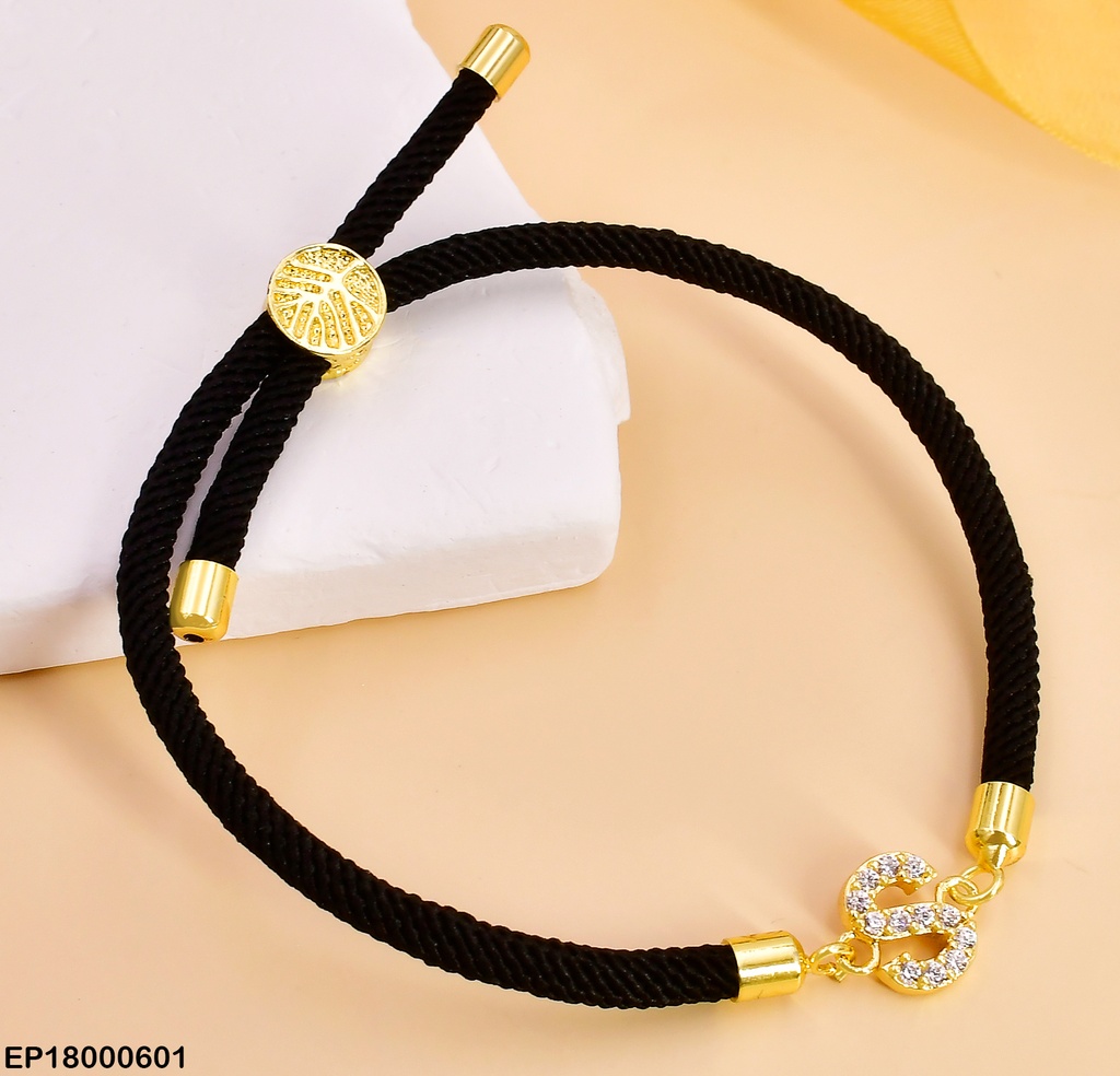 PULSERA NEGRA LETRA "S" ZIRC. BE274-5