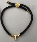 PULSERA NEGRA LETRA "T" ZIRC. BE276-5
