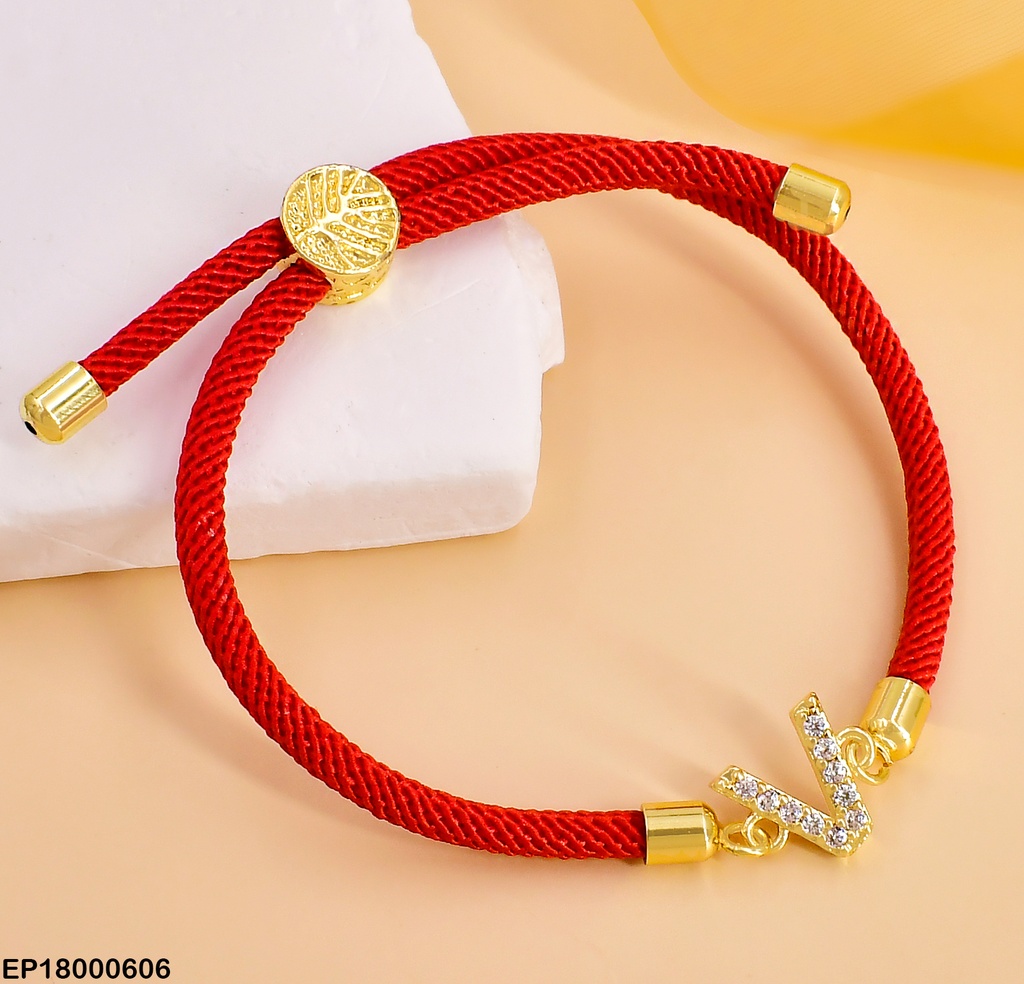PULSERA ROJA LETRA "V" ZIRC. BE279-5