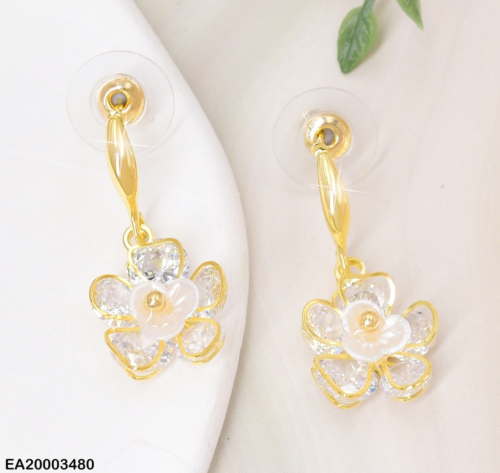 ARETES DOR FLOR ZIRC CRISTAL/ FLOR BLANCA CENTRO EE1256-132
