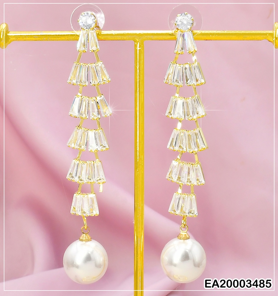 ARETES 6 LINEAS HORIZ.ZIRC C/PERLA COLGANTE EE1273-132