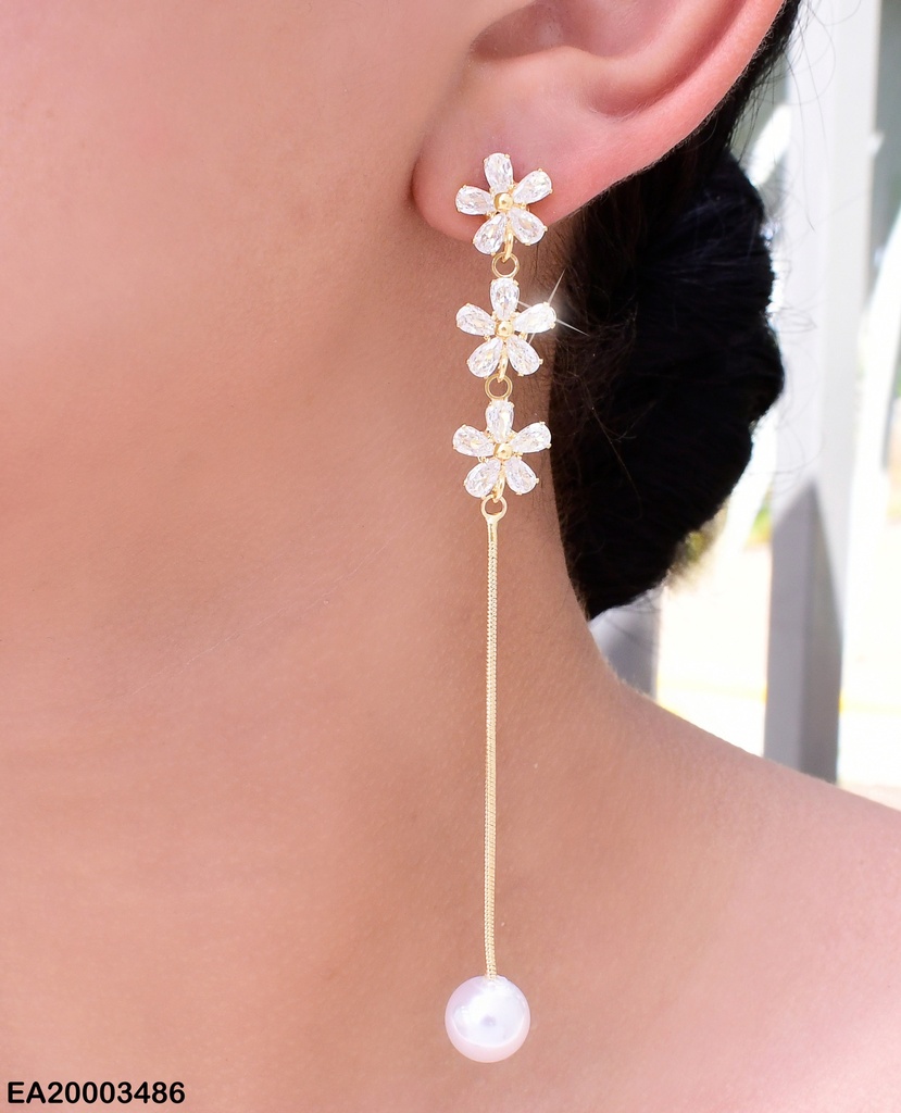 ARETES 3 FLORES ZIRC VERTICAL COLGANTE PERLA EE1292