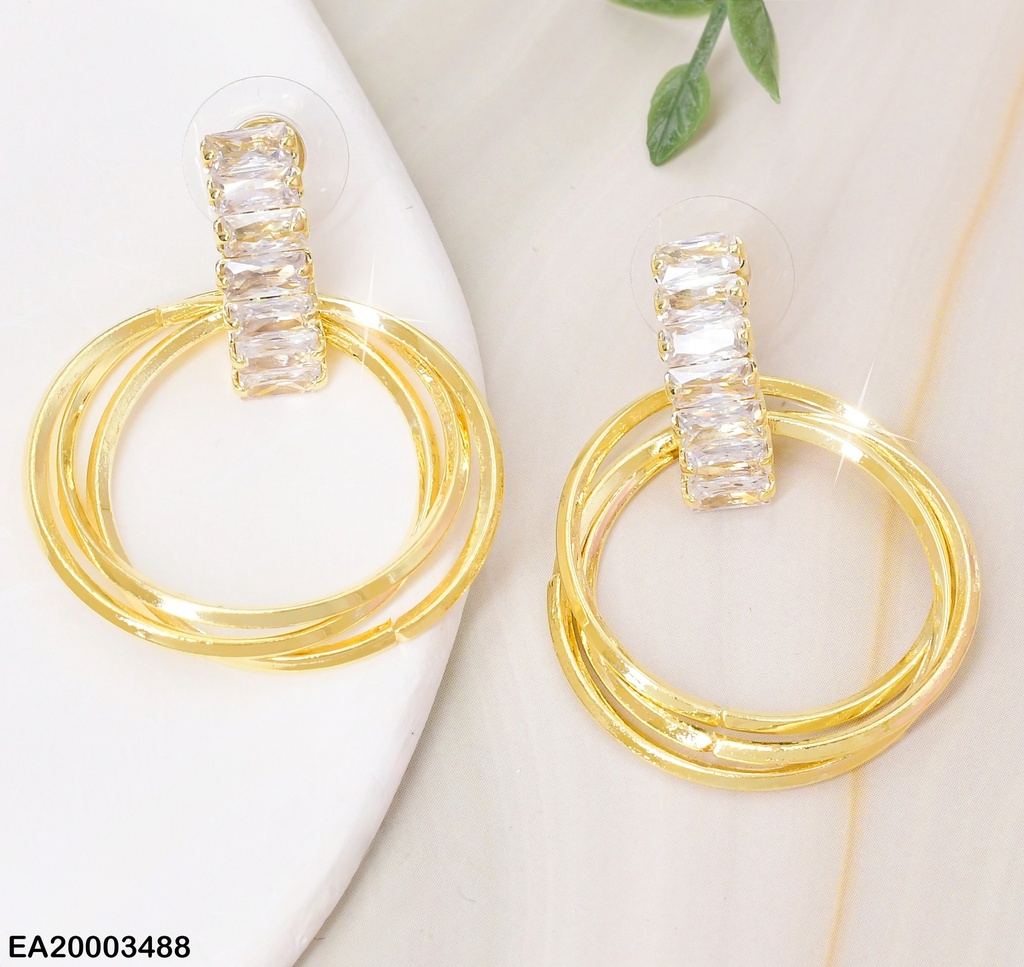 ARETES DOR LINEA ZIRC RECT EN HORIZ./ CIRCULOS LISOS COLGANTES EE1304-132