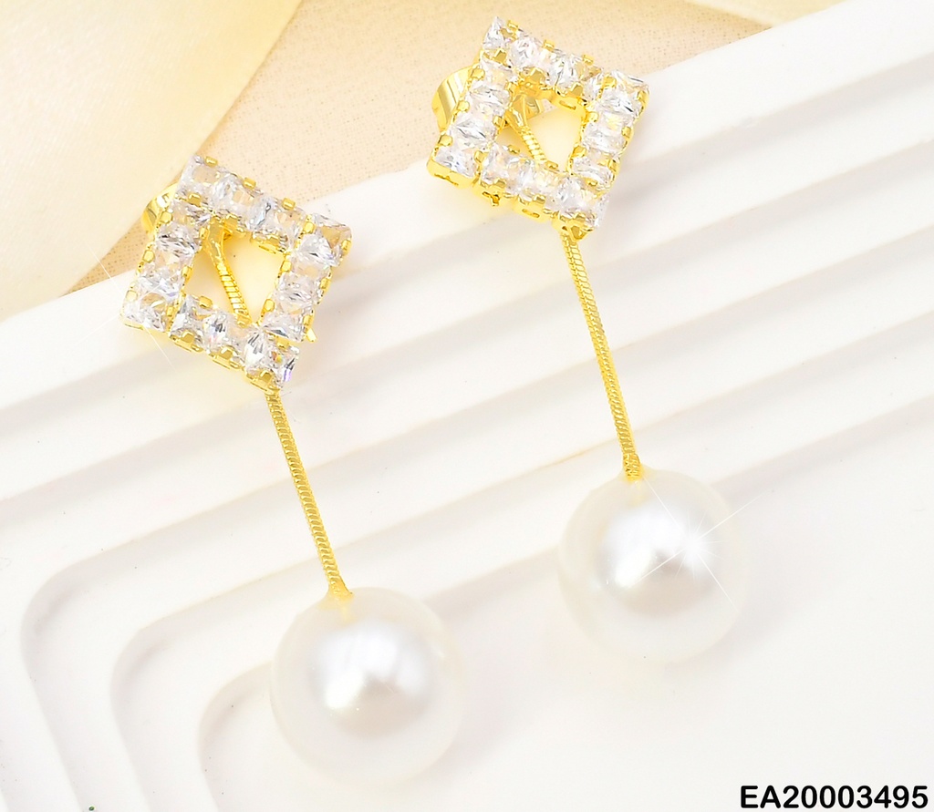 ARETES DOR ROMBO ZIRC/ PERLA COLGANTE EE1352-132