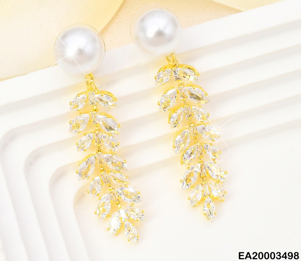 ARETES DOR PERLA / HOJITAS ZIRC  EE1368-132